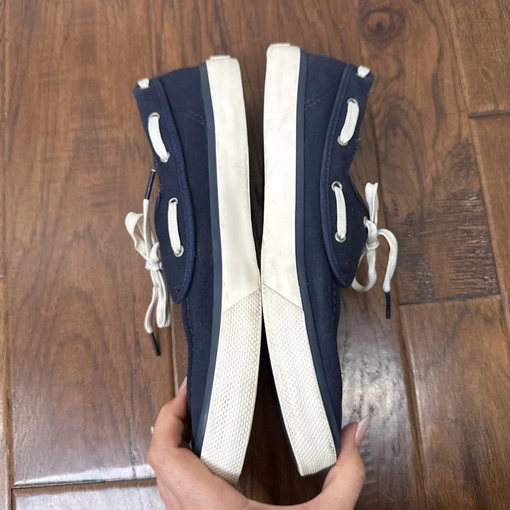 Sperry Top-Sider Canvas Boat Shoes Men's 8.5 Navy Deck Loafers Lace Up Nautical